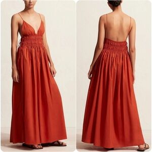 Matteau Terracotta Red Maxi Dress with Smocked Waist